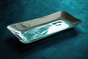 Aufkleber - Stylish metallic platter on a teal background showcasing sleek design and minimalist aesthetics