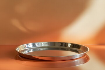 Aufkleber - Metal tray placed on a warm-toned surface showcasing its glossy finish and subtle reflections