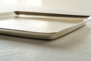 Poster - Metal tray resting on a textured surface with soft lighting creating a serene ambiance