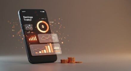 modern smartphone savings tracker app interface showing financial growth and progress with stacked c