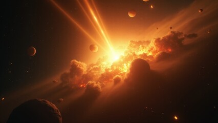 Wall Mural - Dramatic Explosion In Space With Asteroids