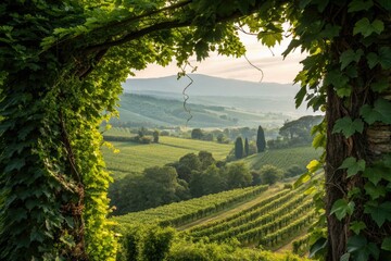 Wall Mural - Tranquil vine frame, lush greenery backdrop. Nature's serenity in textured wallpaper.