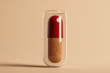 Leinwandbilder - Colorful capsule inside a transparent glass, showcasing a unique blend of textures and colors