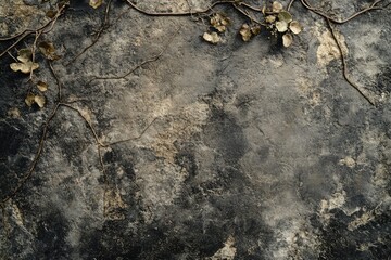 Leinwandbilder - Dried vines with brown leaves clinging to a dark, textured wall.