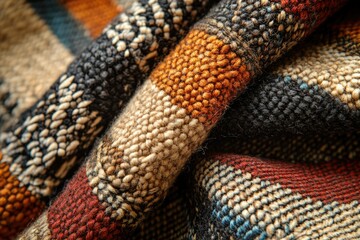 Poster - Close-up of a textured woolen fabric with a blend of earthy tones and intricate patterns.