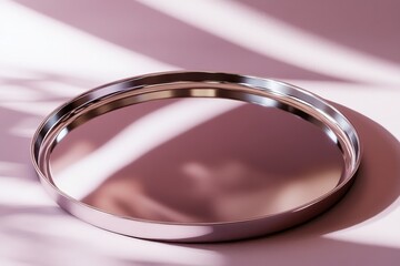 Fototapete - Shiny metal ring resting on a pastel surface with soft shadows creating an artistic composition