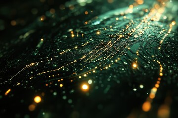 Aufkleber - Abstract close-up of a circuit board with glowing pathways, depicting technological innovation.
