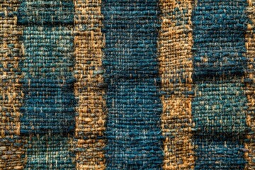 Aufkleber - Close-up of a woven textile with teal and beige intersecting patterns, showcasing intricate texture and craftsmanship.