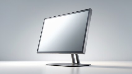 White background featuring a mockup of a modern desktop computer
