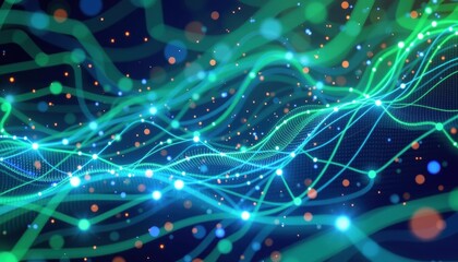 Wall Mural - abstract digital waves with bright particles and colorful light trails