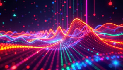 Wall Mural - colorful digital waves with abstract lights and vibrant patterns