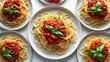 © Cyber Shutter - Linguini pasta with tomatoes and basil in a traditional Italian style isolated on a white surface.