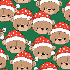 Fototapete - Christmas background Seamless pattern teddy bear new year print design background vector textile for kids fashion