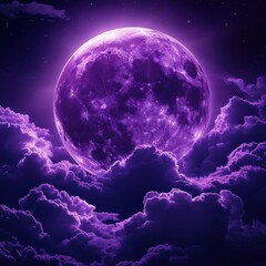 Wall Mural - ethereal purple moonscape with fluffy cloudscape in a dreamy celestial scene perfect for wallpaper