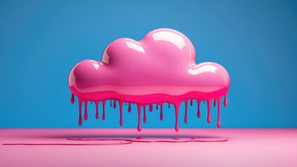 Aufkleber - Vivid pink cloud with a creative minimal drip. Colorful paint backdrop.