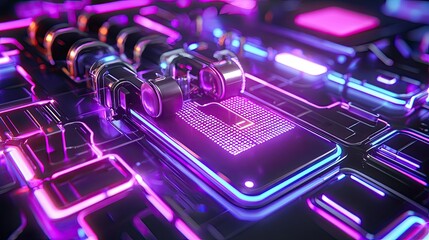 A digital padlock with encrypted codes and glowing cyber grid, representing data protection