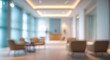 © CreativeBro - Blurred reception hall in a hotel or office building with a modern luxury white room and glass wall windows