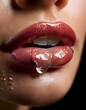 © Summer - Close-up of lips with water droplet focused on texture and reflection
