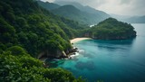 Tropical Island Cove with Turquoise Water and Lush Green Vegetation