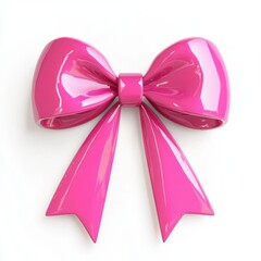 Wall Mural - A shiny pink ribbon bow isolated against a plain white backdrop on isoleted white background