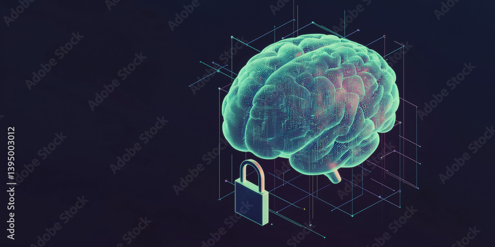 Mind Protection Mind Security: Visual representation of a locked brain, symbolizing ...