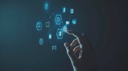 Wall Mural - Hand Interacting with Digital Icons