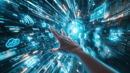 Wall Mural - Hand Interacting with Digital Interface