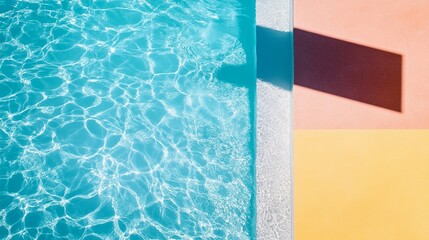 Wall Mural - refreshing summer pool scene with crystal clear turquoise water and geometric color block background