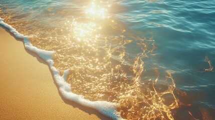 Wall Mural - sunlight dances on golden sandy shore, creating a mesmerizing interplay of turquoise waves and spark