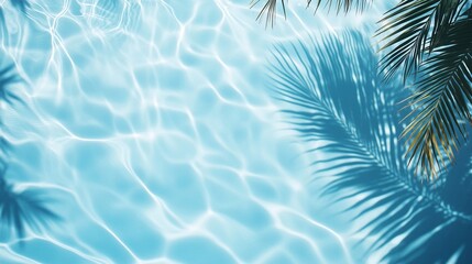 tranquil turquoise swimming pool water with rippling surface and soft palm tree shadows creating a s