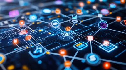 Wall Mural - Digital network of interconnected business icons