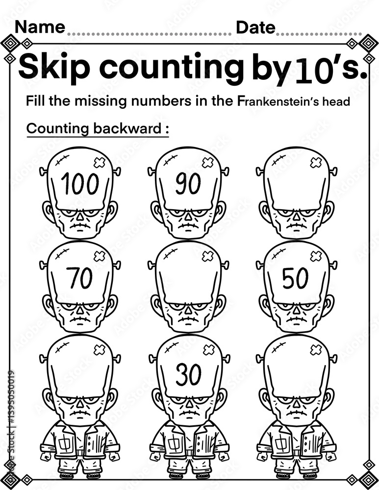 Skip counting by 10 with Frankenstein, math activity for kids ...