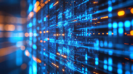 Computer screen with a blue background and orange lines