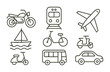 © Coosh448 - Transportation icons set: motorbike, train, airplane, boat, bicycle, scooter, bus, car