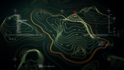 Fototapete - Futuristic Holographic Terrain environment, geomorphology, topography loop motion graphic user interface head up display screen