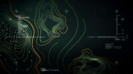 Fototapete - Futuristic Holographic Terrain environment, geomorphology, topography loop motion graphic user interface head up display screen