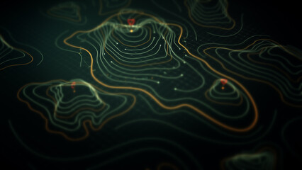 Fototapete - Futuristic Holographic Terrain environment, geomorphology, topography loop motion graphic user interface head up display screen