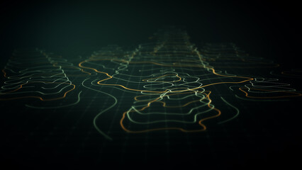 Fototapete - Futuristic Holographic Terrain environment, geomorphology, topography loop motion graphic user interface head up display screen
