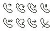 © Coosh448 - Linear telephone icons set: call actions, incoming, outgoing, missed, hold, and voicemail symbols