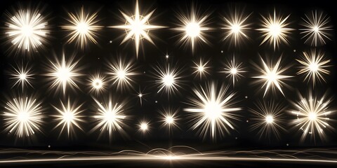 Fototapete - Bright Starbursts, Cosmic Sparkles Illuminate The Darkness. Abstract Lights Dance. A Dynamic Background Adds Depth, Ideal For Decorative Use In Design Projects And Creates A Striking Visual Impact.