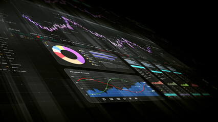Leinwandbilder - Dynamic data visuals for business info graphics, animated charts, and data-driven insights for a business meeting mock-up. Explore the world of trading, stock exchanges, and crypto