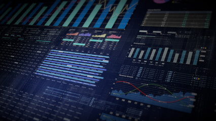 Leinwandbilder - Dynamic data visuals for business info graphics, animated charts, and data-driven insights for a business meeting mock-up. Explore the world of trading, stock exchanges, and crypto