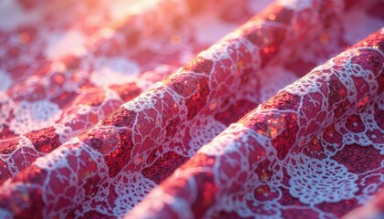 Geometric patterned lace fabric, close-up view showing weave , fabric, design, kraft