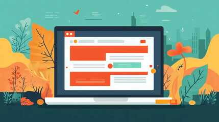 Website design and development concept with laptop and nature illustration for digital marketing use