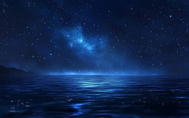 beautiful blue ocean with a starry sky above it