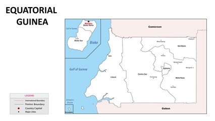  Equatorial Guinea map. Country map of Equatorial Guinea. Administrative map of Equatorial Guinea with Country and capital in white color.