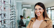 © peopleimages.com - Happy woman, customer and eyesight with glasses at store for optometry, eyewear or care at shop. Female person, frames and smile with spectacles for sight, vision or choice at optician or optometrist