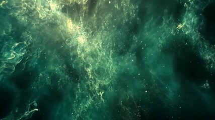 Wall Mural - vivid, ethereal turquoise and green nebula with shimmering cosmic dust floating throughout the vast 