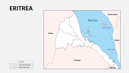  Eritrea map. Political map of Eritrea with Country border in outline. Political map of Eritrea with outline and neighbouring countries.