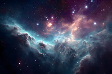 Wall Mural - illustration of a space cosmic background of supernova nebula and stars, glowing mysterious universe